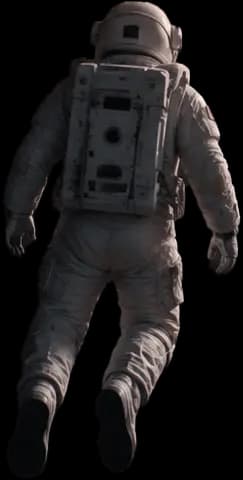 Astronaut floating in space facing a glowing black hole